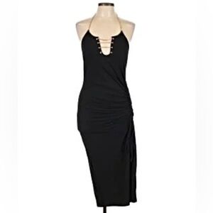 Elegant Black Dress with Gold Chain Strap!